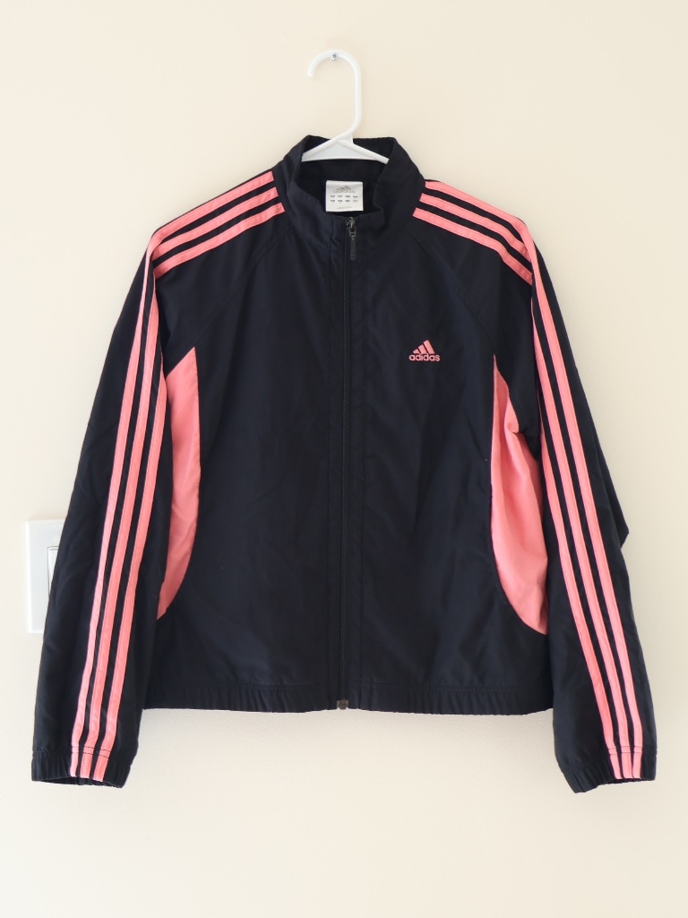 Vintage Adidas Black Pink Athletic Track Jacket Full Zip Y2K Streetwear Workout